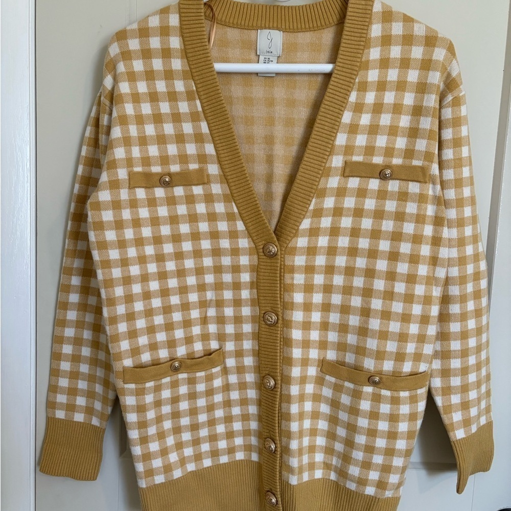 Joie Cream and Tan Cardigan Sweater with Vintage Style